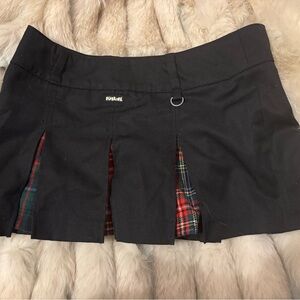 Killah Babe Miss Sixty Black Size M Wool Mini Skirt with Red Plaid Accents